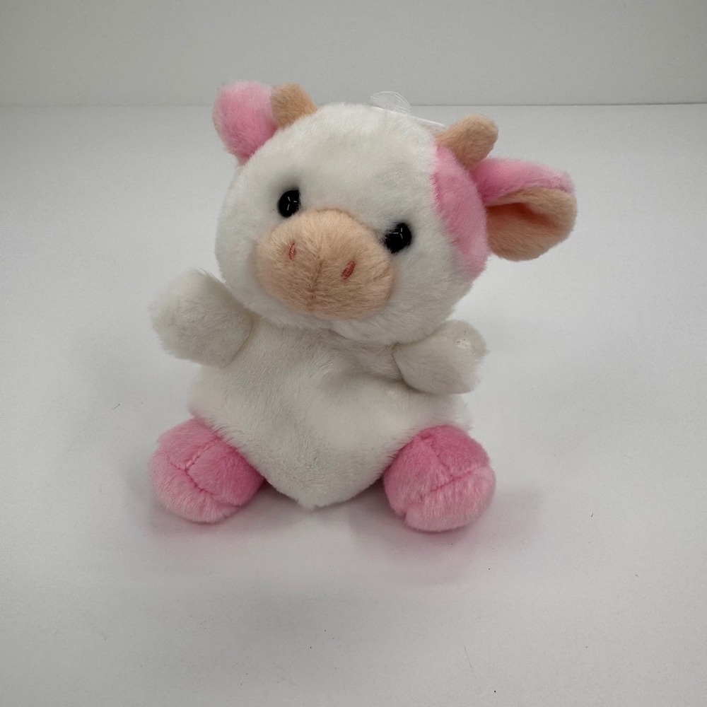 Palm Pals Aurora World Pink and White Cow Plush Stuffed Animal 5‎ inch Heifer
